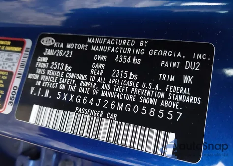 2021 Kia K5 Gt-Line from USA, damaged, VIN 5XXG64J26MG058557